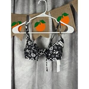 Salt + Cove Women's Coastal Fleurs Bralette Bikini Top, Black/White Floral S
